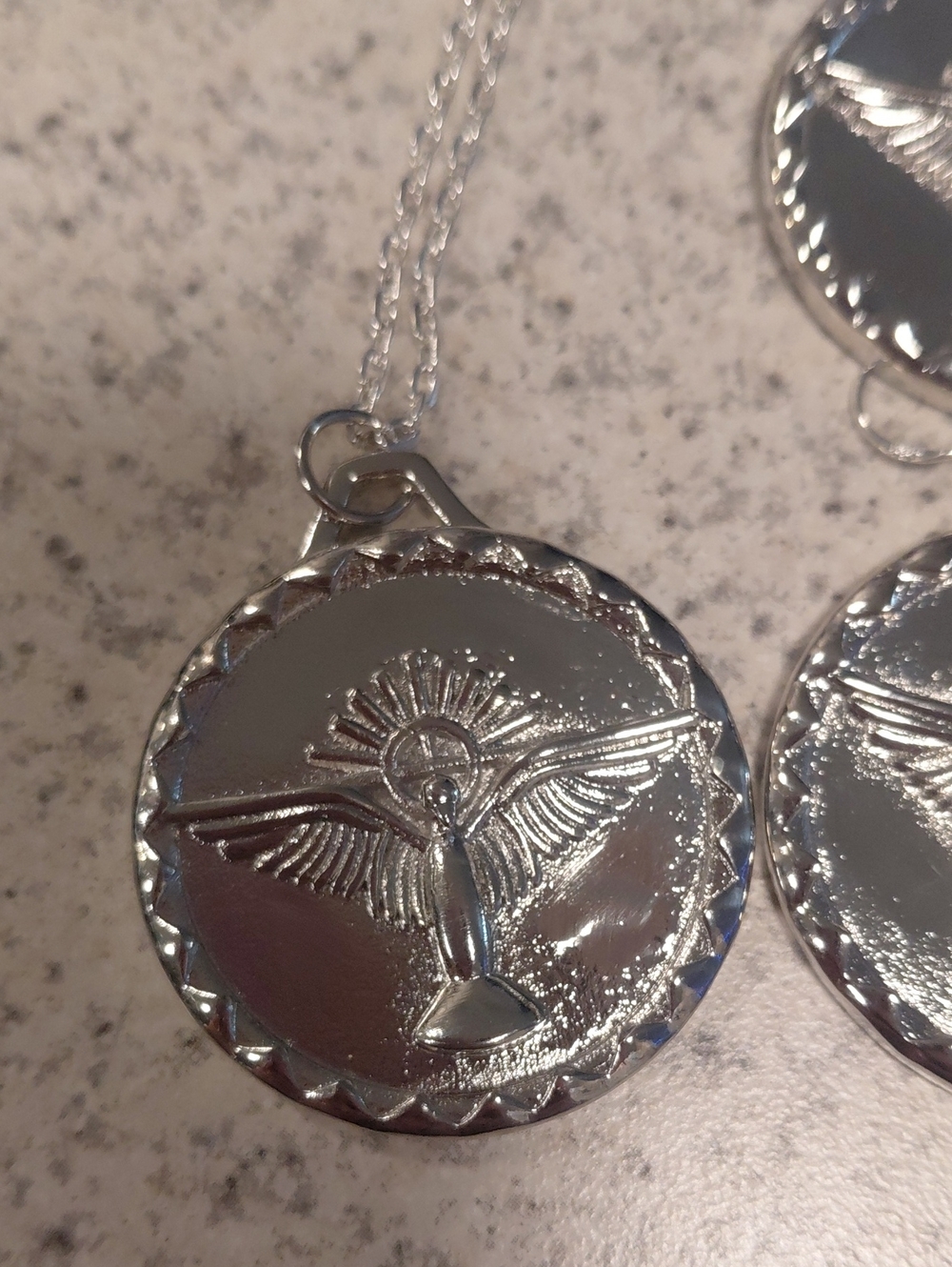 Silver Winged Figure Pendant Necklace and Earrings Set - Picture 2 of 3